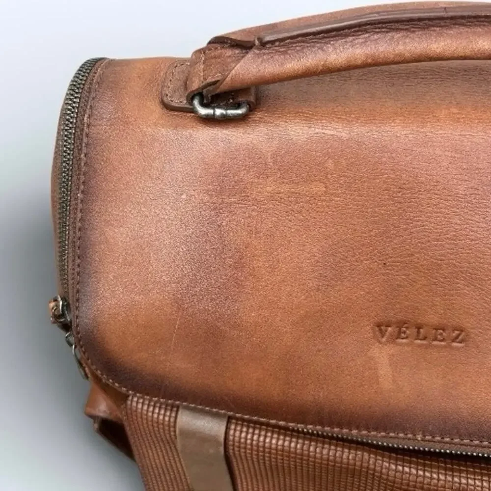 Velez Genuine Leather Archaeology Backpack Satchel Brown Multi-Pocket Laptop Bag